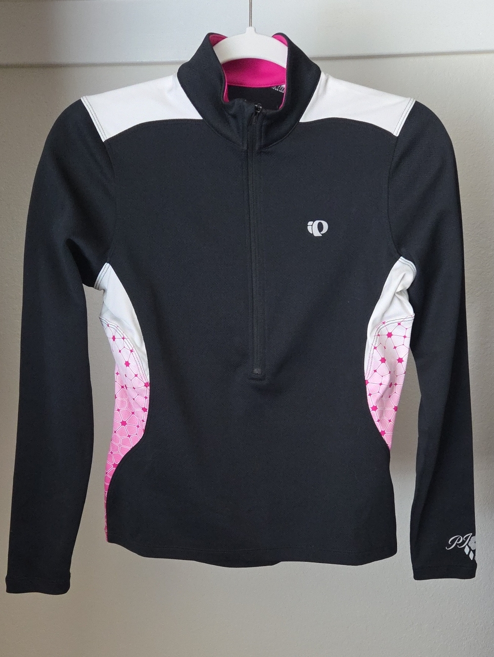 Pearl Izumi Black, White & Pink Half-Zip Cycling Jersey, Size SM